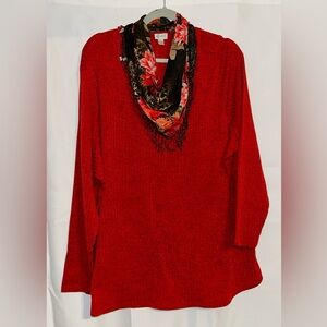 Avenue Red Sweater with attached Scarf Sz 30/32
